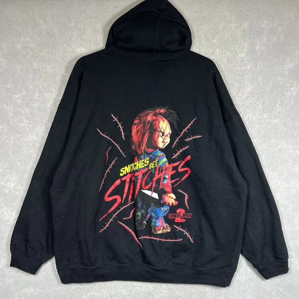 Universal Studios Hollywood Chucky SNITCHES GET STITCHES Men’s 2XL Black Hoodie